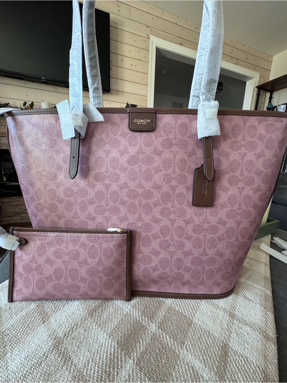 Coach Pink Signature Taxi Tote with Matching Pouch / Pink Sable - Picture 7 of 8